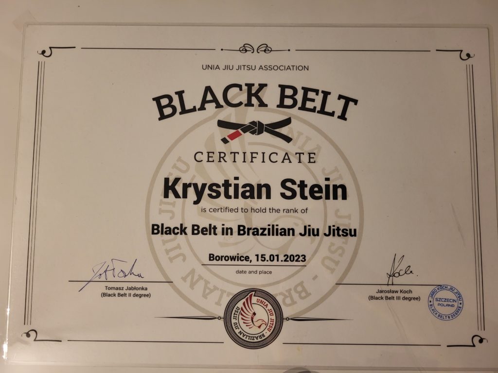 Krystian Stein czarnym pasem w barzylijskim Jiu-Jitsu BJJ 